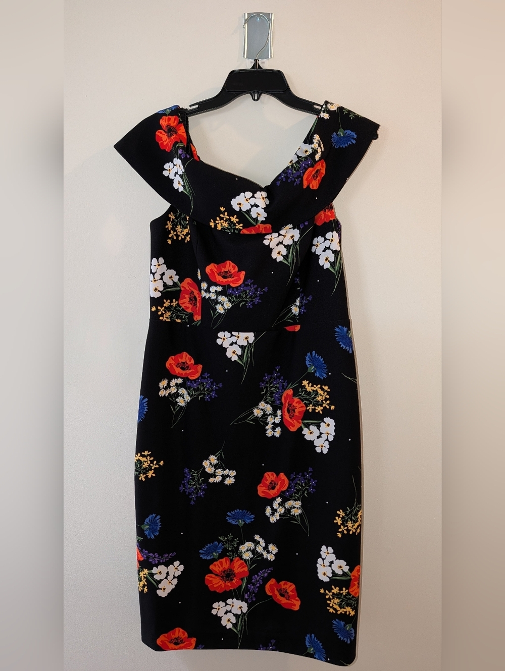 Calvin Klein Black Floral Off-Shoulder Sheath Dress